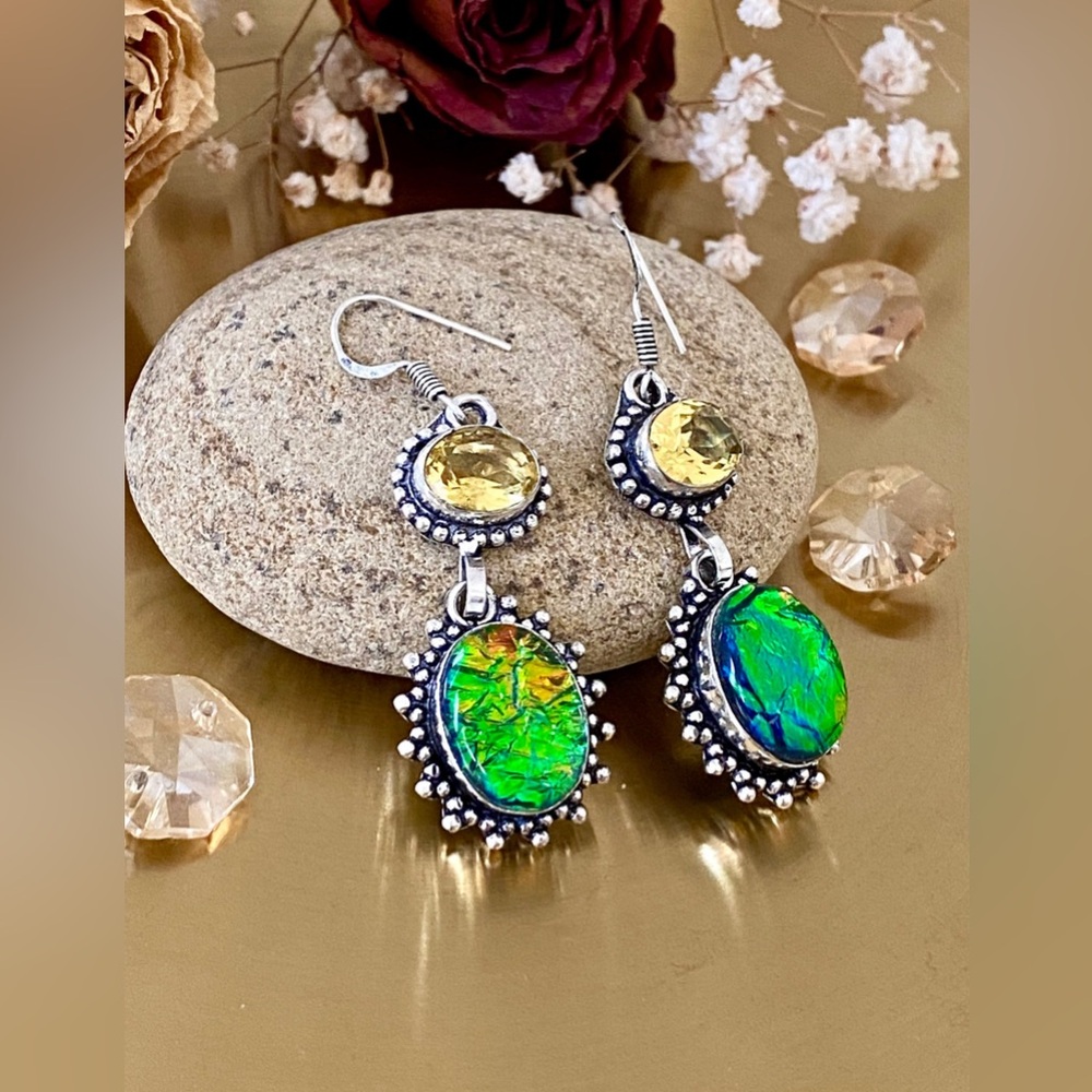 Tripet Fire Opal And Citrine Earring - Picture 6 of 8